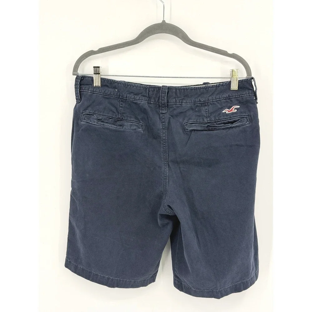 Hollister Mens Epic Flex Chino Shorts Navy‎ Blue Size 32 Flat Front Cotton Blend